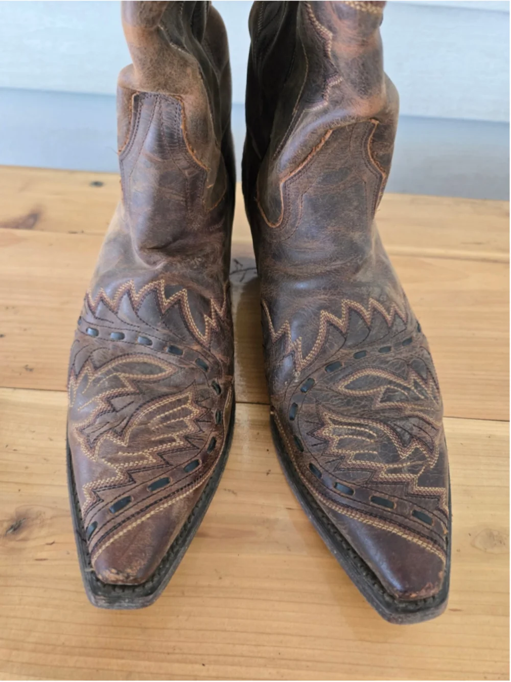 Dan Post Womens 8 Brown Distressed Leather Western Cowboy Boots Snip Toe